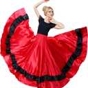 Dance Skirt for Women, Flamenco & Belly Dance Skirt, Long Satin Spanish Folk Costume, Halloween Costume, Red with Black
