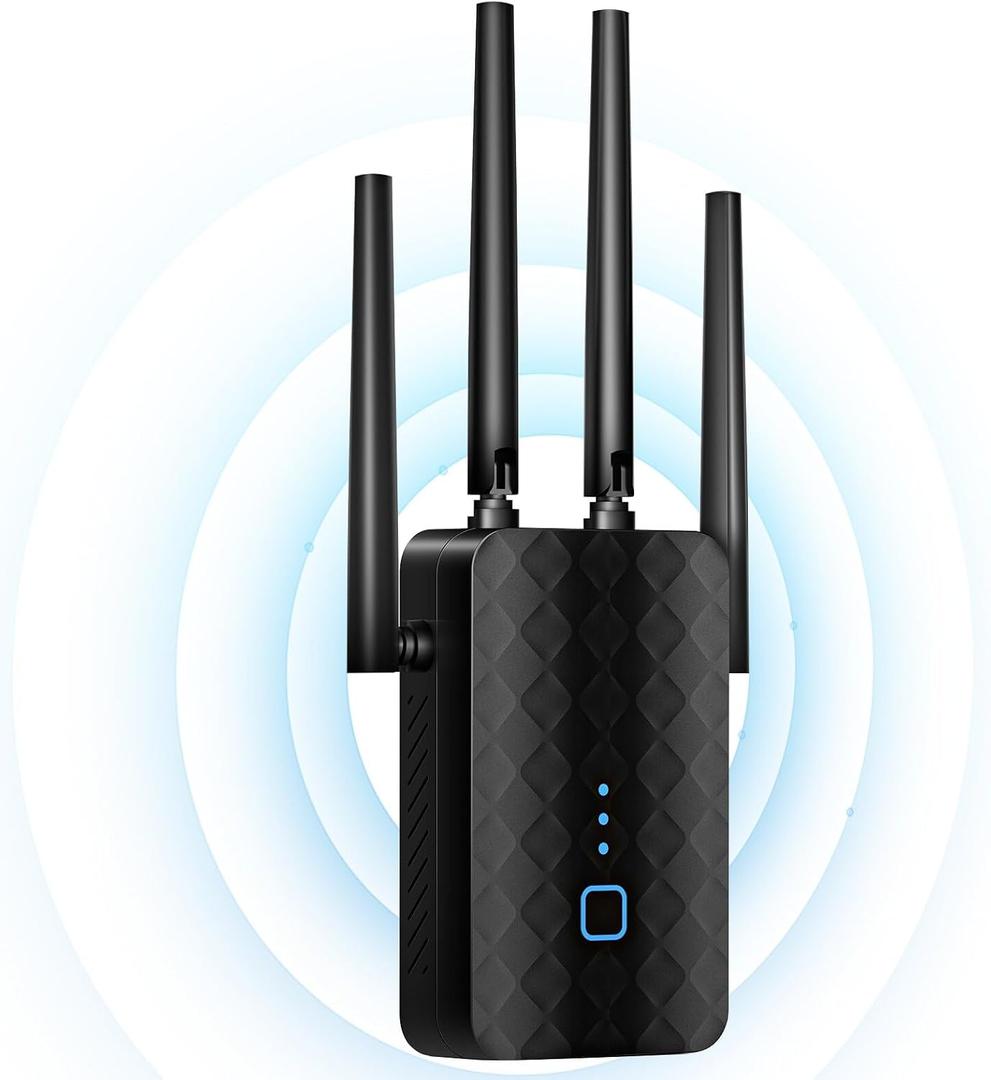 WiFi Extender Signal Booster, WiFi Booster Dual Band 5.8GHz&2.4GHz, Covers Up to 10000 Sq.ft, 1.2Gbps WiFi Repeater with One Ethernet Port, One-tap Setup