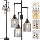 Dimmable Floor Lamp for Living Room, Farmhouse Floor Lamps with Elegant Hanging Cage, 3 x LED Edison Bulbs Included, 68.5" Industrial Standing Light for Bedroom Office Home Decor (Black)