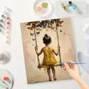 Whimsical Girl Paint by Numbers Kit for Adults - DIY Girl on Swing with Butterflies Painting on Canvas, Acrylic Paint Set, Suitable for Beginners, Art for Home Decoration or Gifts(16X20IN Framed)