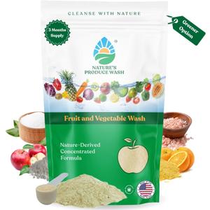 Natures Produce Wash, Fruit and Vegetable Wash, Removes Unwanted Residue, Extends Produce Life, Fruit Cleaner. 3 Months Supply or Makes 10+ Spray 16 oz Bottles 8 Ounce (Pack of 1)