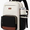 LOVEVOOK Laptop Backpack for Women with Pouch Pocket for Large Capacity Cup,15.6 Inch Laptop Computer Bag Travel Backpack Purse,Waterproof Work Business Backpack College Teacher Bags,Beige-Black-Brown