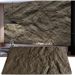 KASARO 3D Faux Stone Wall Panels, 4 PCS PU Wainscoting Panel for Interior Wall Decor, Cement Texture Thicker Accent for Home, Office, 43.3  23.6 inch, Grey