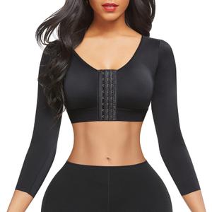 FeelinGirl Arm Shaper for Women Post Surgery Arm Lipo Compression Sleeves Slimming Arm Front Closure Shapewear Bra (Large, Black)