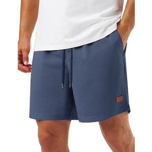 TACVASEN Men's Casual Shorts Waffle 5'' Elastic Waist Drawstring Summer Beach Shorts Moisture Wicking SweatShorts, Blue Medium