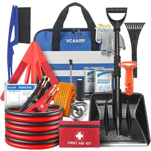 Car Emergency Kit with Jumper Cable, First Aid Kit, Winter Travel Assistance with Detachable Snow Shovel, Safety Emergency Kit for Cars, Trucks