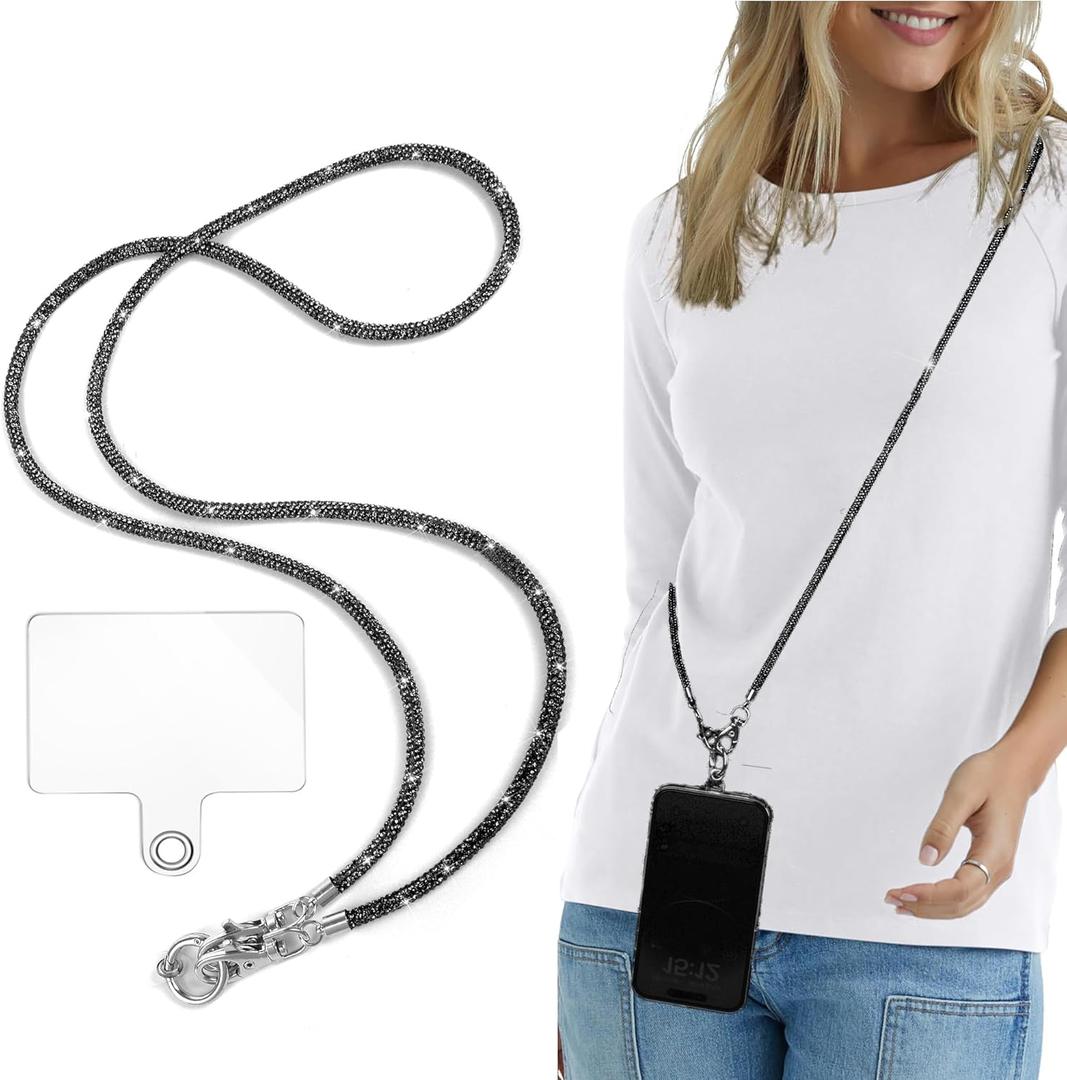 Bling Shoulder Strap Replacement Belt Phone Lanyard Crossbody Diamond Phone Bag Handbag Strap Lightweight (Plus Size, Black)