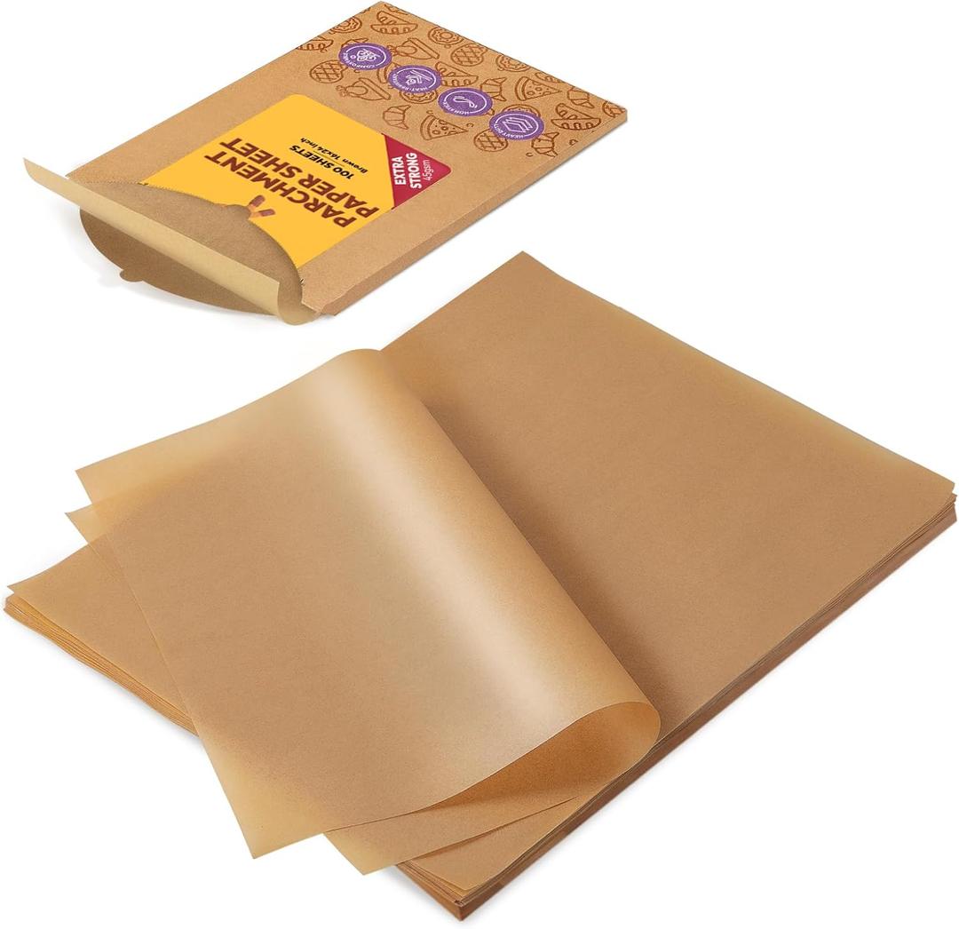 Katbite 16x24 Inch Parchment Paper Sheets, 100Pcs Non-Stick Precut Baking Parchment, Unbleached Parchment Paper for Baking, Cooking, Grilling, Frying and Steaming, Full Sheet Baking Pan Liners (16x24-100)