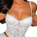 LovelyWholesale Lace Corset Tops for Women Sexy Backless Corset Bustier Top Party Club White X-Large