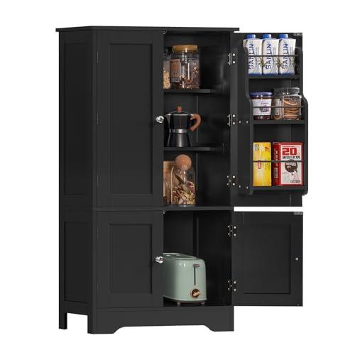 43"H Pantry Cabinet with 4 Doors, Kitchen Cabinet with 6 Door Shelves | Storage Cabinet, Kitchen Pantry Cabinet for Kitchen, Living Room, Dining Room, Bathroom, Black
