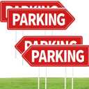 Parking Sign 4 Pack, 16"x5" Parking Signs for Outside Event, Double Sided Waterproof with Stake Corrugated Plastic Red
