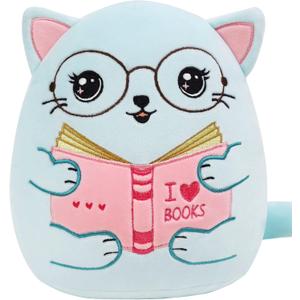 Cute Cat Stuffed Animal: 8 Inch Blue Cat Book Lover Gifts Soft Reading Buddies Plush Toy, Plushie Pillow Gifts for Kids Girls Boys, Bookworm Classroom Decor