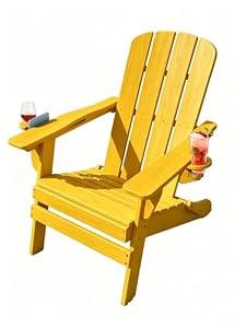Adiromoti Folding Adirondack Chairs Set with Cup Holder, All-Weather Resistant HDPE Patio Firepit Chairs, Foldable Sturdy Outside Chairs, Lawn Chairs, 80% Pre-Installed Load Capacity 385lb, Yellow