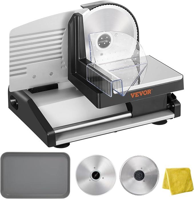 VEVOR Meat Slicer, 200W Electric Deli Food Meat Slicer with Two 7.5" Stainless Steel Removable Blade, 0-15mm Adjustable Thickness for Home Use, Child Lock Protection, Food Slicer for Meat Cheese Bread VEVOR Meat Slicer, 200W Electric Deli Food Meat Slicer with Two 7.5" Stainless Steel Removable Blade, 0-15mm Adjustable Thickness for Home Use, Child Lock Protection, Food Slicer for Meat Cheese Bread