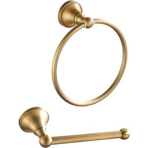 Leyden Antique Brass Toilet Paper Holder Towel Ring, Brass Hand Towel Holder Bathroom Accessories Set Retro Bathroom Hardware Tissue Toilet Roll Holder for Home or Kitchen, 2 Pieces