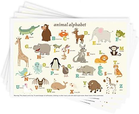 Babebay Disposable Stick-on Placemats 40 Pack for Baby & Kids & Toddler, Sticky Placemats Restaurant Table Mats 12" x 18" (Animal Alphabet)