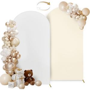 Hemmotop 7.2 ft Arch Backdrop Cover (One Piece Double Color), White and Beige Spandex Arch Stand Covers, Fabric Stretchy Background for Balloon Arches, Wedding, Birthday Party, Baby Shower