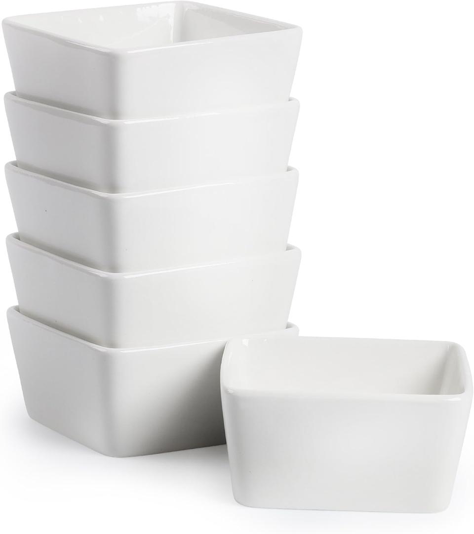 BTaT- Ramekins, 8 oz, Set of 6, White, Square Shaped, Ramekins Oven Safe, Porcelain Souffle Dishes for Creme Brulee, Ice Cream, Fruit and Snacks