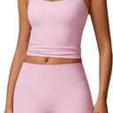 Two Piece Workout Sets For Women Tank Top Matching High Waist Booty Lifting Shorts Gym Yoga Active Wear Outfits (Small, Pink)