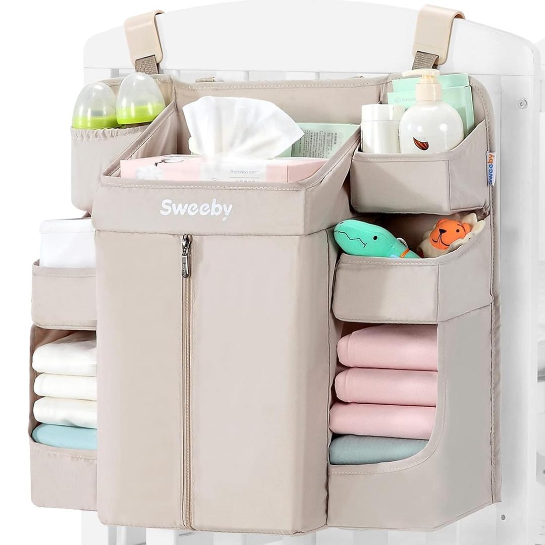 Sweeby Diaper Organizer for Changing Table and Crib - Nursery Diaper Stacker Hanging Caddy for Baby Essentials (Cream)