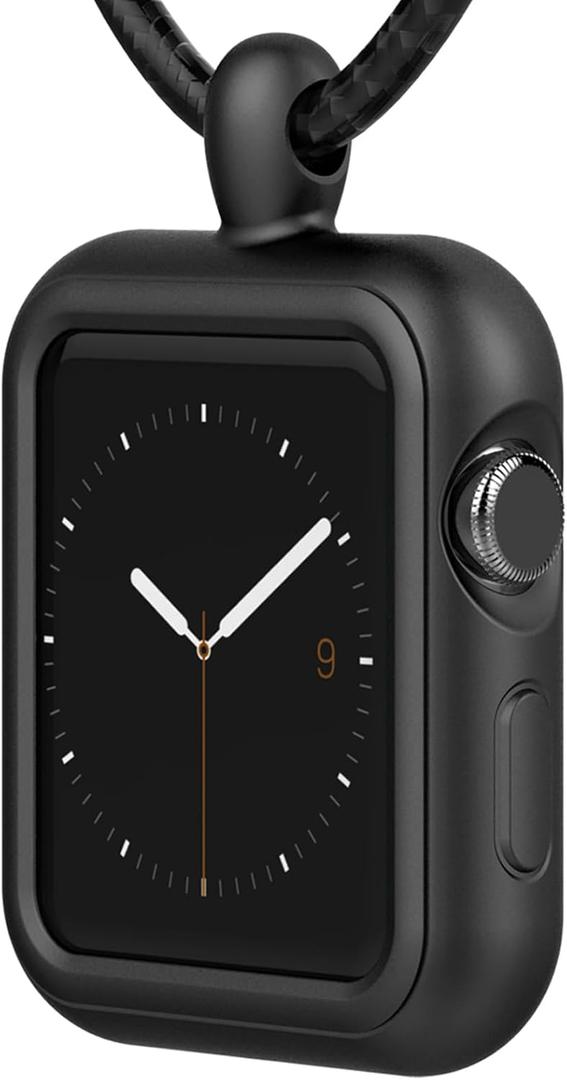 Compatible with Apple Watch Necklace Pendant Silicone Case Cover Replacement for iWatch Pendant Series 10 9 8 7 6 SE 5 4 3 2, 42 44 45 46mm Black