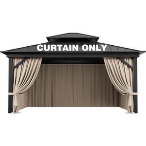 Outdoor Gazebo Curtain Replacement Universal 4-Panel Sidewalls 12' X 14',Outdoor Patio Waterproof Privacy Curtain with Double Zipper for Patio,Garden, and Backyard (Curtain Only)