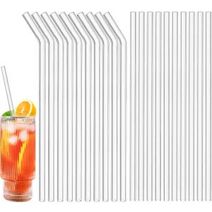 Glass Straws  24pcs Clear Glass Straw Set, 10'' Reusable Straws With Cleaning Brush For Tumblers, Tervis, Mason Jars (Clear)