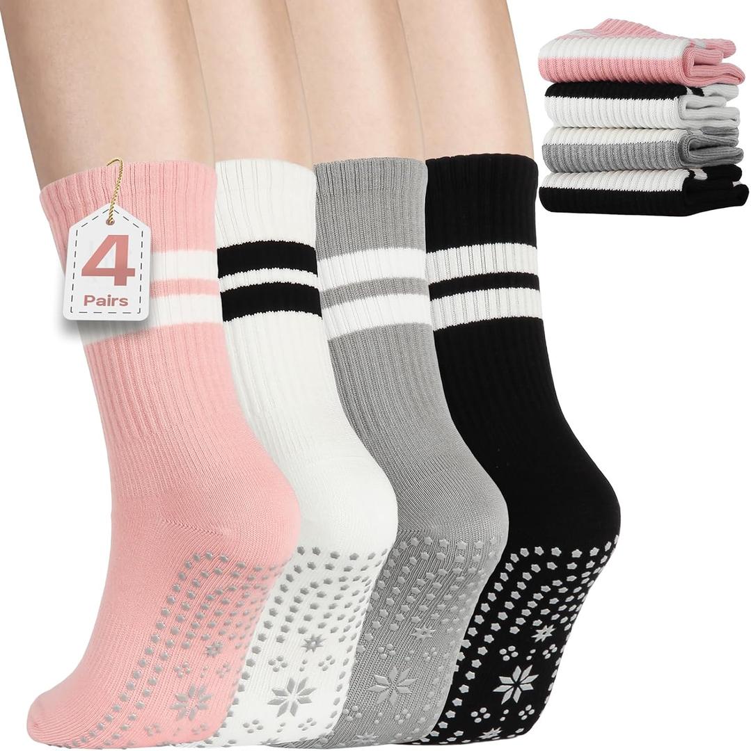 Pilates Socks with Grips for Women, Non-Slip Grippy Yoga Socks with Sticky Bottom for Barre, Workouts, Hospital