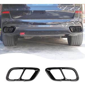 LLKUANG V8 Look Car Exhaust Mufflers Cover Trim Compatible With BMW X5 G05 X6 G06 X7 G07 2019-2024+ Stainless Steel Car Muffler Tail Pipe Output Parts Trim Cover(for M Sports Version) (Glossy Black)