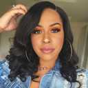 Short Curly Wavy Wig Glueless Loose Wave Wigs Big Curly Lady Side Part Shoulder Length Wigs Synthetic Bob Wavy Wig for Black Women (Black 16 Inch)