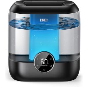 DREO 6L Top Fill Humidifiers for Bedroom, 60H Runtime 28 dB Quiet Supersized Cool Mist Air Humidifiers for Large Room, Baby Nursery, Plant, Indoor, Night Light, Easy to Clean, Precise Humidity Control (Black)