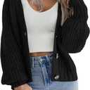 Zeagoo Women's 2026 Fall Chunky Knit Cardigans Open Front Long Sleeve V Neck Button Loose Cardigan Sweaters (Large, Black)