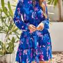BTFBM Women Fall Dresses 2026 Floral Long Sleeve Mini Boho Dress (S)
