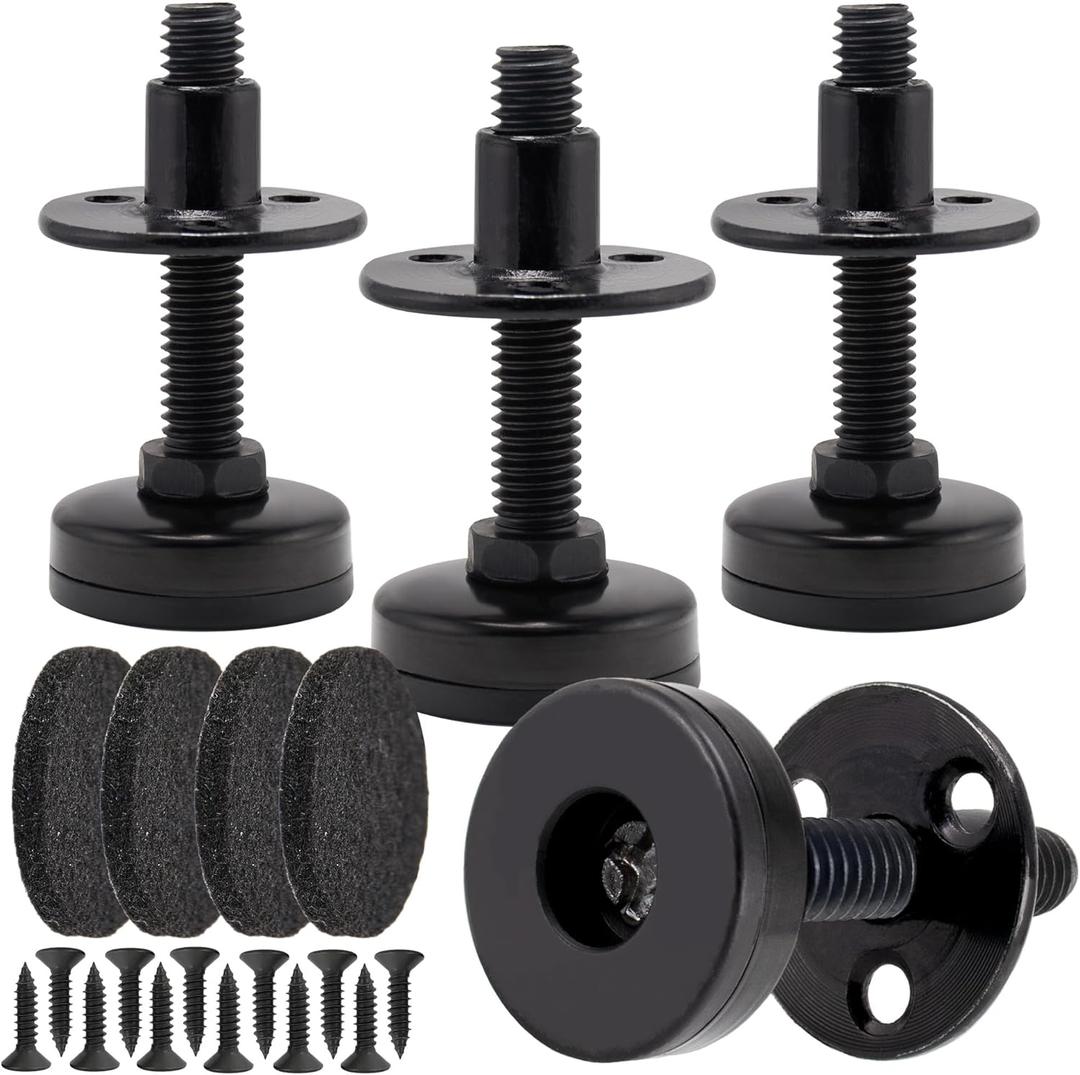 NEWBYTEK Furniture Leveling Feet Heavy Duty, Adjustable Furniture Feet Levelers Screw on Heavy Duty Desk/Chair/Cabinet/Dresser/Bench Leg Leveler, Round T-Nut Kit 3/8-16 Thread (4 Pack, Black)