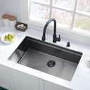 25 Inch Black Undermount Kitchen Sink Workstation-Hovheir 25x19 Black Stainless Steel Kitchen Sink Undermount 16 Gauge Deep Single Bowl Under Mount Sinks with Cutting Board