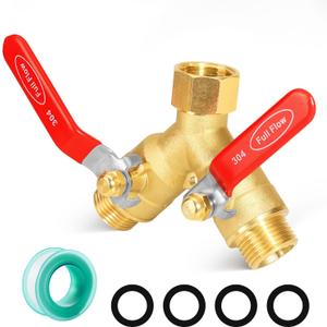 Garden hose splitter, full-flow, heavy-duty brass 2-way high flow, outdoor faucet Y-valve closure diverter connector, garden hose high-flow diverter adapter. (2-Way Full Flow 1PCS)