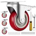 Caster Wheels 4 Inch, Heavy Duty Caster Set of 4, Swivel Castor Wheel with Dual Locking Brakes, Silent Polyurethane (PU) Wheels, 360 Rotation, for Furniture and Workbench, Load 2600lbs