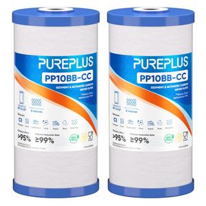PUREPLUS 5 Micron 10" x 4.5" Whole House Sediment and Carbon Water Filter Replacement Cartridge for GE FXHTC, GXWH40L, GXWH35F, GNWH38S, Culligan RFC-BBSA, WRC25HD, PP10BB-CC, Pentek RFC-BB, 2Pack