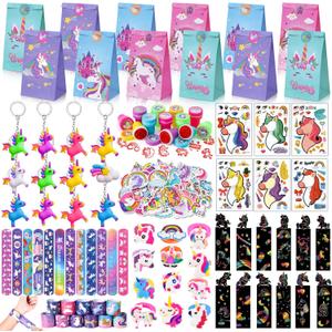 Winrayk 184Pcs Unicorn Party Favors Unicorn Birthday Party Supplies for Girls, Gift Bag Bookmark DIY Sticker Stamper Ring Sticker Slap Bracelet Keychain, Kids Goodie Bag Stuffers Girls Birthday Favors