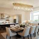 Siljoy 10-Light Modern Crystal Chandelier, Luxury Gold Oval K9 Crystal Raindrop Chandelier, Dimmable Flush Mount Crystal Ceiling Light for Living Dining Room Kitchen Island, L40'' x W11'' x H11''