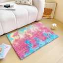 Rainbow Faux Fur Striped Plush Area Rug for Bedroom Living Room Sofa,2'x3' Fluffy Shaggy Rectangular Square Rug for Kids Teen Girls Room,Furry Carpet Rug for Nursery Baby Room