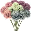 12-Pack Artificial Chrysanthemum Ball Flowers,11 Inch Faux Hydrangea Silk Bouquets Real Touch Faux Flowers for Wedding/Christmas[Autumn Pink, Autumn Green, Autumn Blue, Autumn Purple]