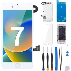 for iPhone 7 Screen Replacement with Home Button 4.7" White 3D Touch LCD Display Digitizer Full Assembly Fix Tools Magnetic Screw Mat with Front Camera Speaker Repair Kit A1660 A1778 A1779