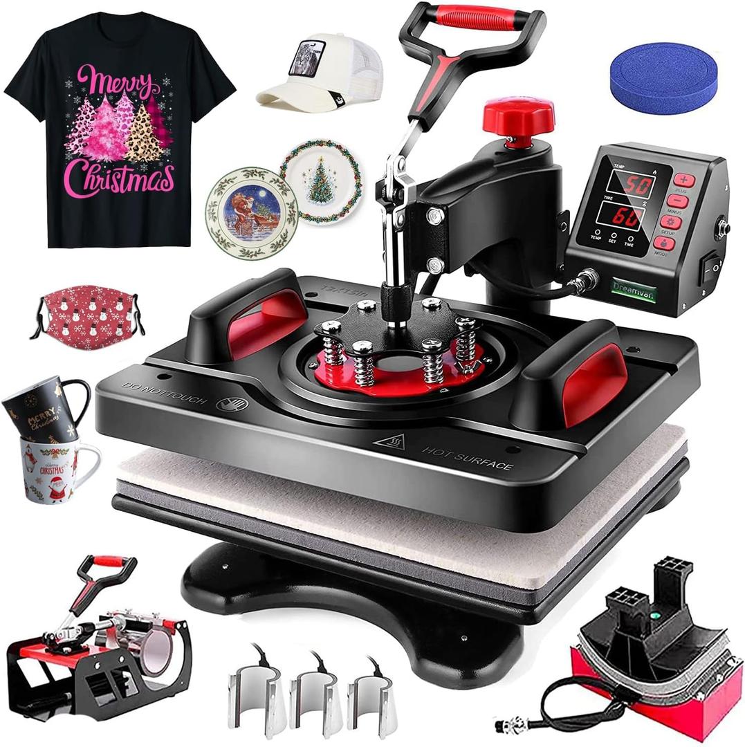 AKEYDIY Heat Press Machine 15 x 12 Inch T Shirt Press Machine 360-Degree Swing Away Digital Shirt Printing Press Machine Heat Transfer Sublimation for T Shirts Mugs Hat Plate Cap (8 in 1)