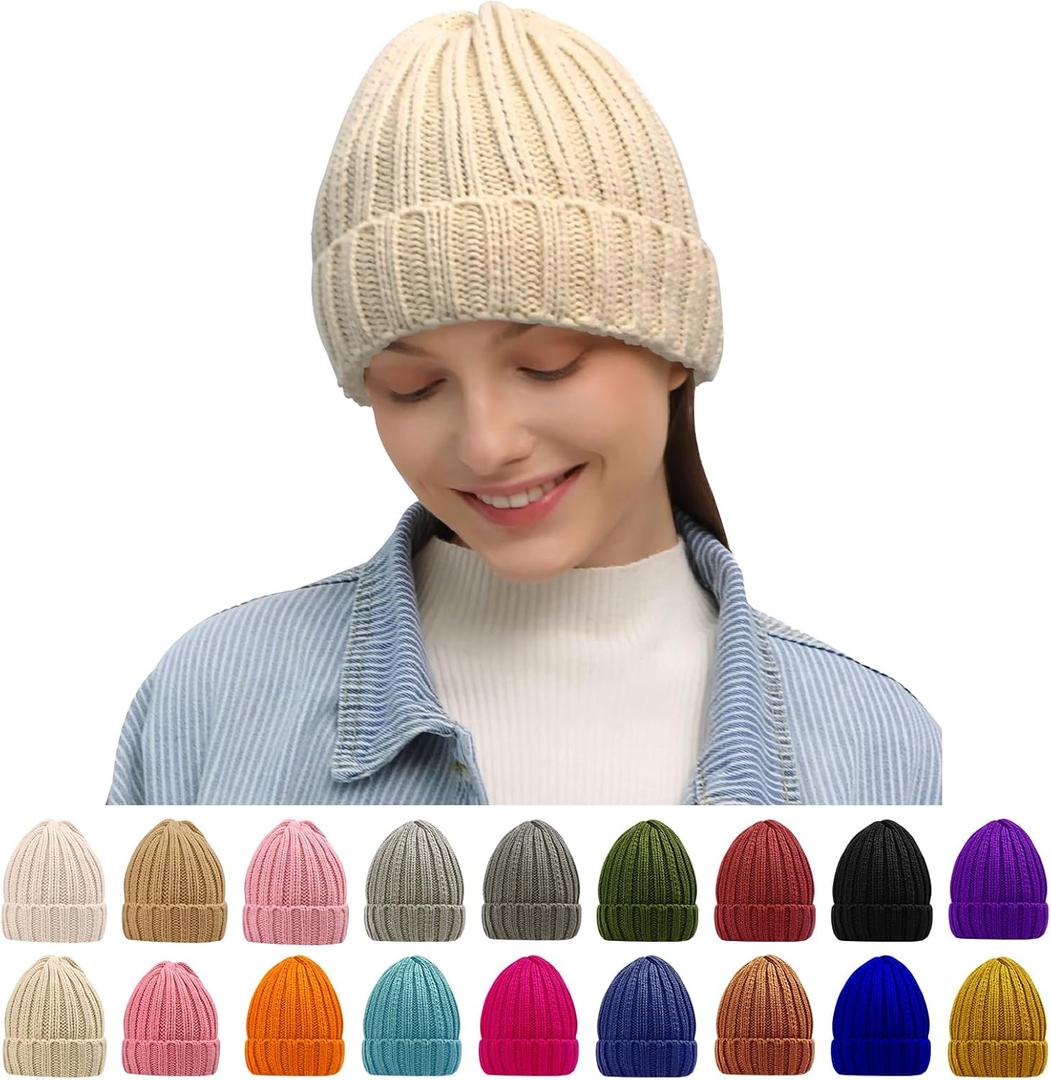 Rosoz Winter Hats for Women Warm Thick Soft Stretch Cable Knit Beanie Skully Cap for Cold Weather (Beige)