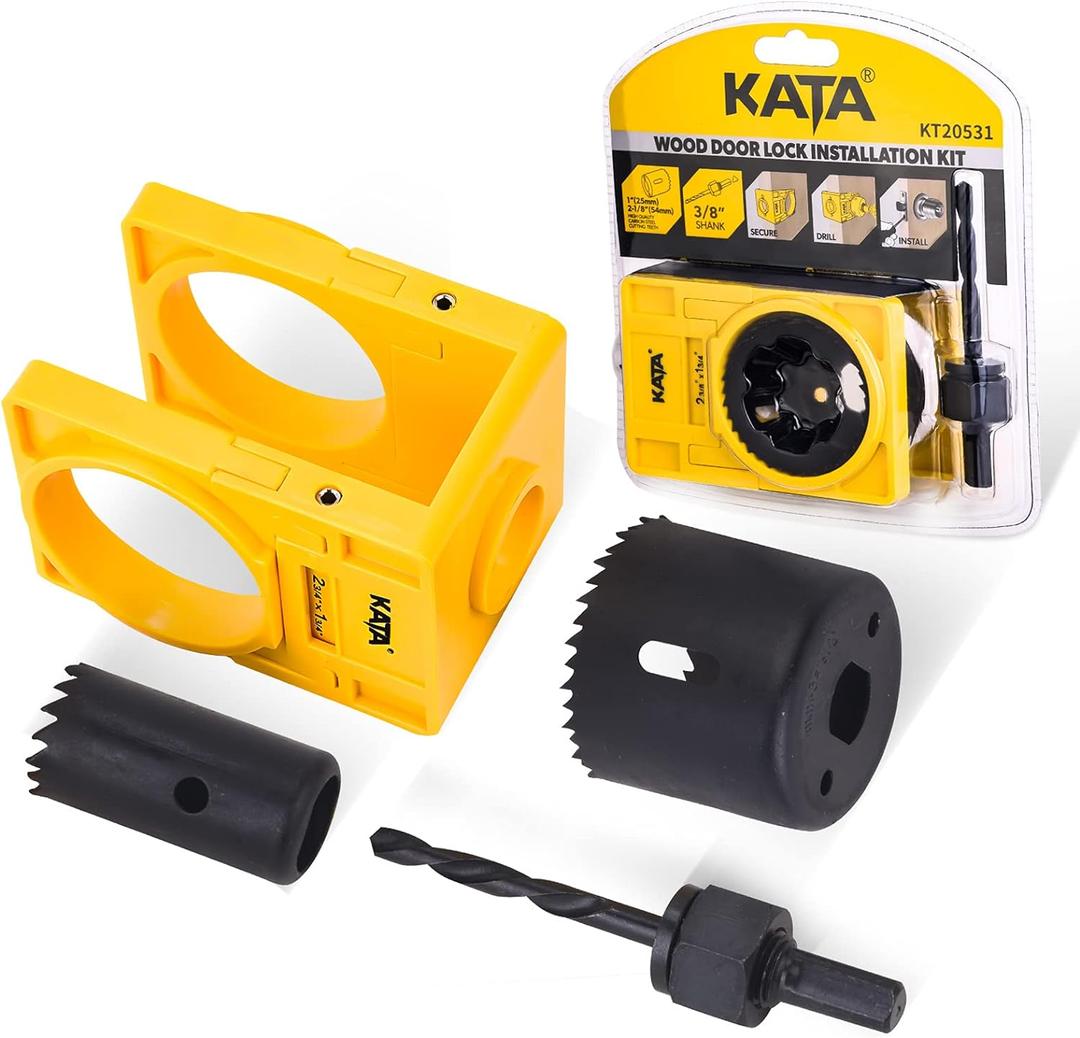 KATA 1-3/8" - 1-3/4" Door Lock Installation Kit for Wooden Doors with Guide Template, Door Lock Hole Saw, Carbon Steel (Yellow)