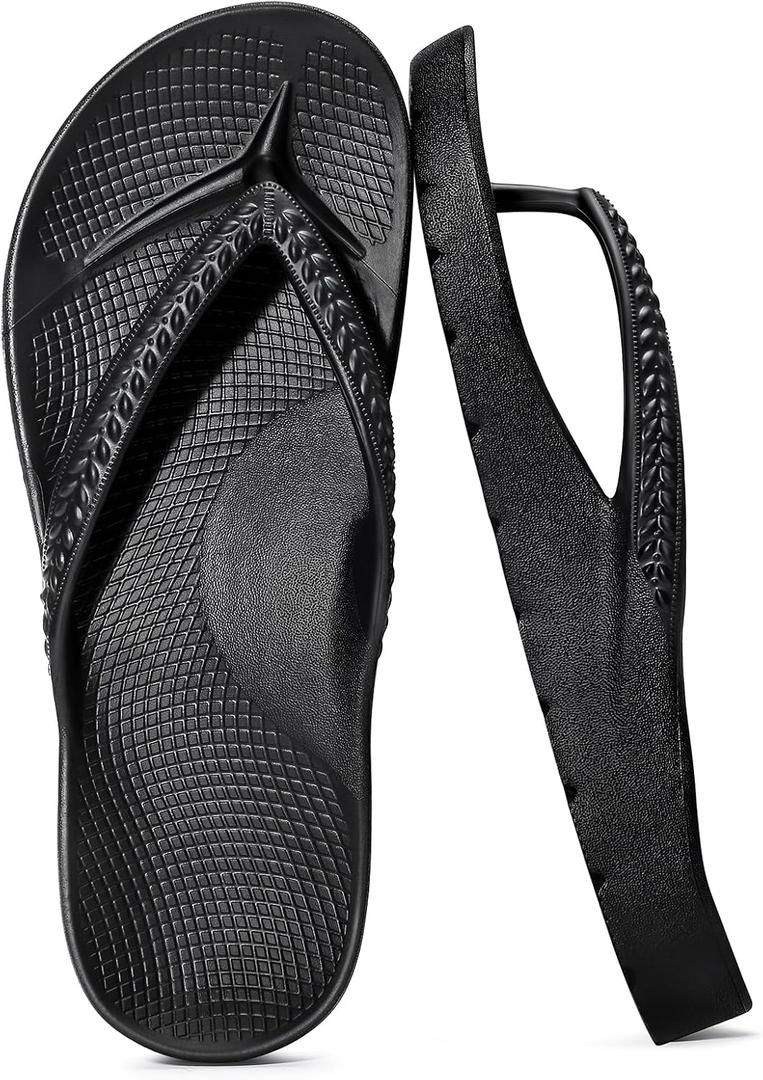 KIDMI Arch Support Flip Flops for Womens Comfortable Orthopedic Sandals for Plantar Fasciitis Beach Thong Slides, Black 43