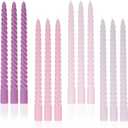 Purple Gradient Tall Taper Candles Spiral Candle Sticks,Unscented Pastel Candle for Holiday,Wedding and Home Decoration,10inch,12 Pack(E-Purple Gradient)