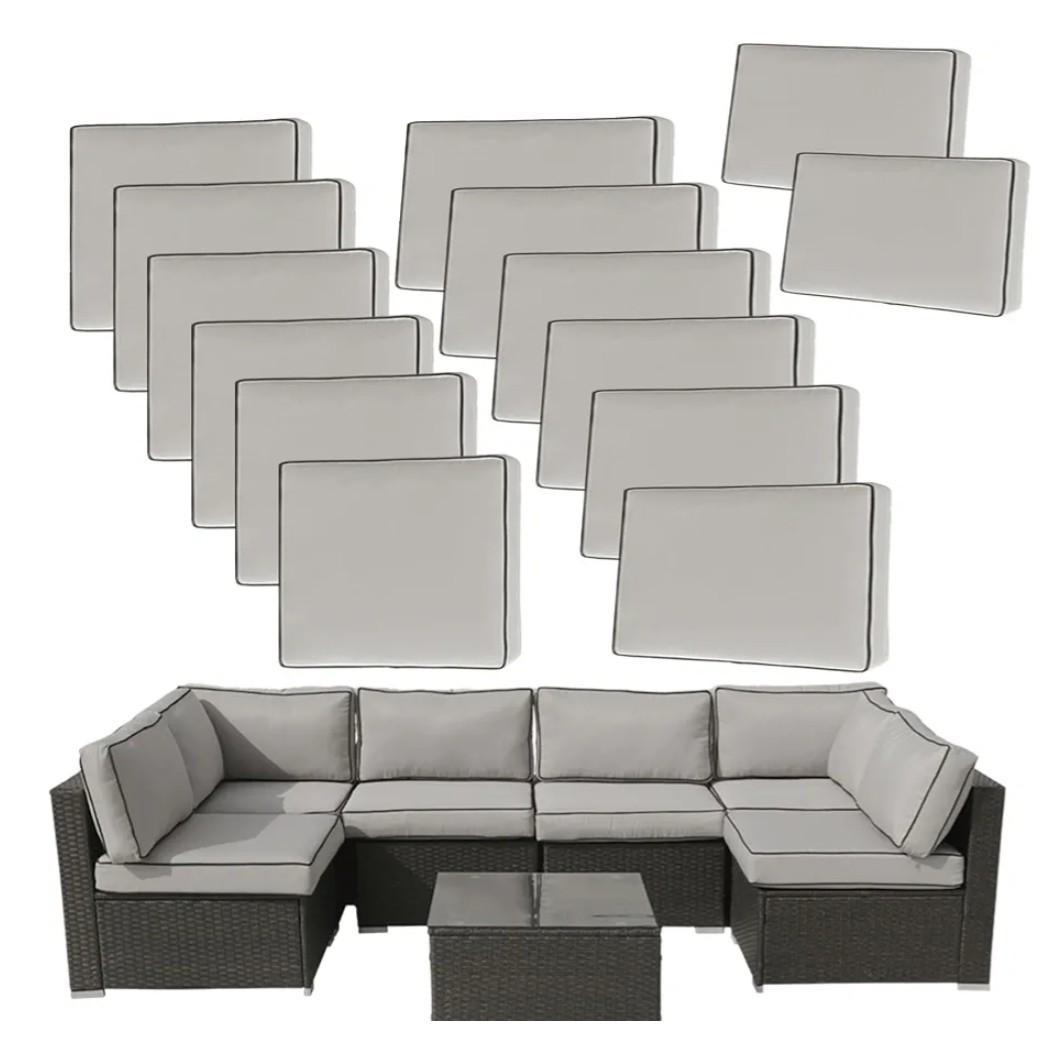 14Pieces Patio Cushion Covers Replacement Outdoor Couch Covers Splashproof UV-Resistant Furniture Cushion Sofa Slipcovers Set with Zippers,Cover Only 25.6x25.6x3.9inch