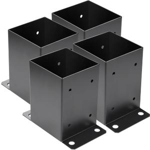 4 x 4 Post Base 4 PCS,Inner Size 3.6"x3.6"Deck Post Base,Heavy Duty Metal Black Powder Coated Post Brackets,for Pavilion Deck Railing Support Deck Base Plate, Support Bolt Down